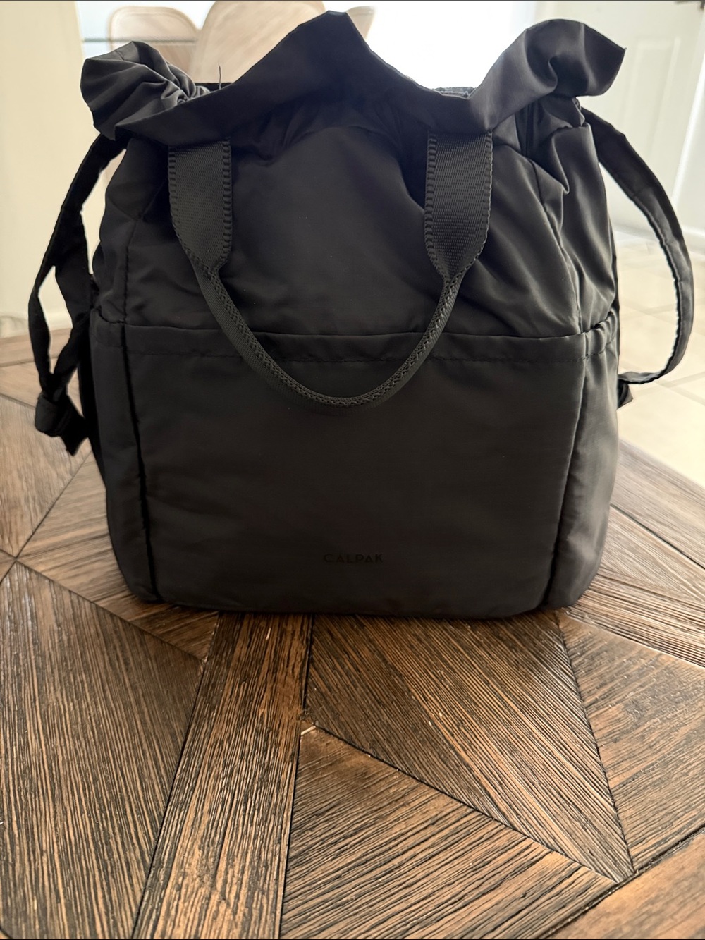 CALPAK Insulated Lunch Bag Black Nylon Drawstring Carry Handles